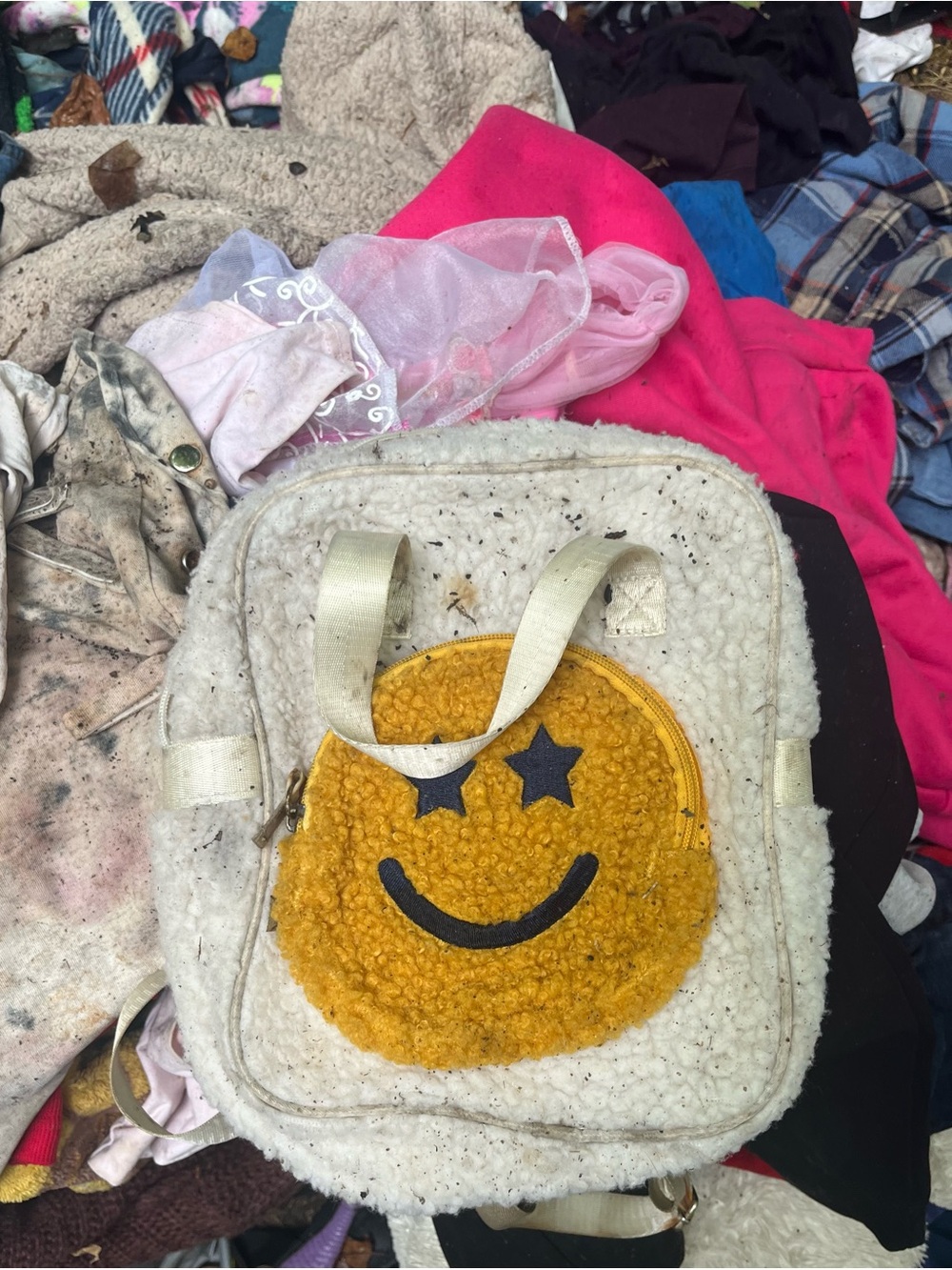 Star-Eye Smiley Sherpa Mini Backpack - Cream and Mustard